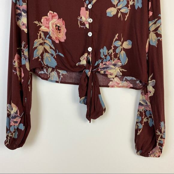 SHOW ME YOUR MUMU TATUM CHOCOLATE AND ROSES DRAPE FLORAL WOMENS TIE TOP SIZE S - Picture 5 of 13
